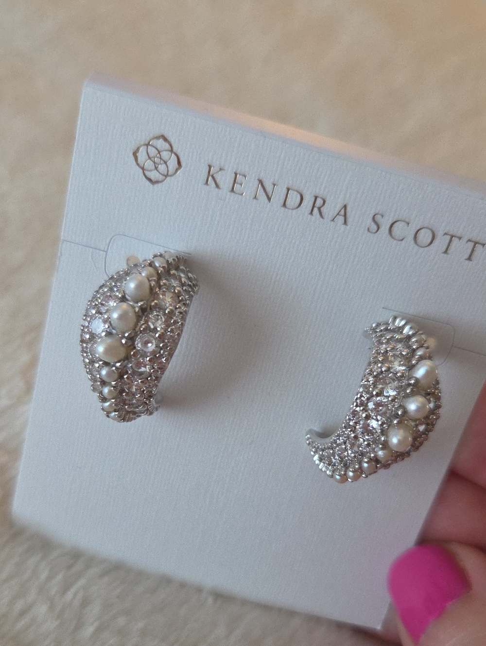 Kendra Scott Silver Crystal and Pearl Hoop Krista Earrings